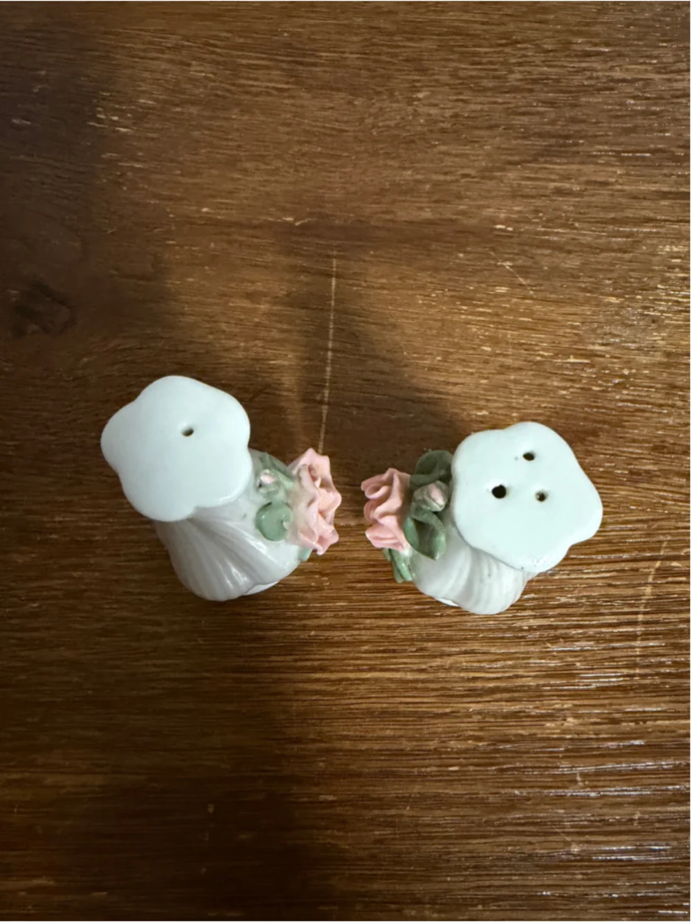 Vintage Miniature Porcelain Salt & Pepper Shakers Pink Raised Roses Floral Set P
